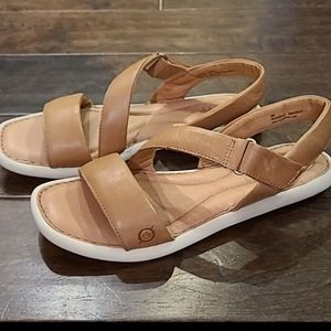 BORN Rahway Leather Sandals With Velcro Cross Strap, Size 8